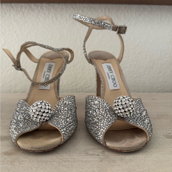 Jimmy Choo Nude Suede Sandals with Hotfix Crystals and sphere detail - Picture 11 of 16